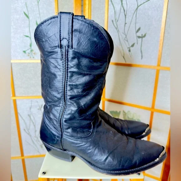 Black Code West leather cowboy boots for men. - Picture 5 of 12